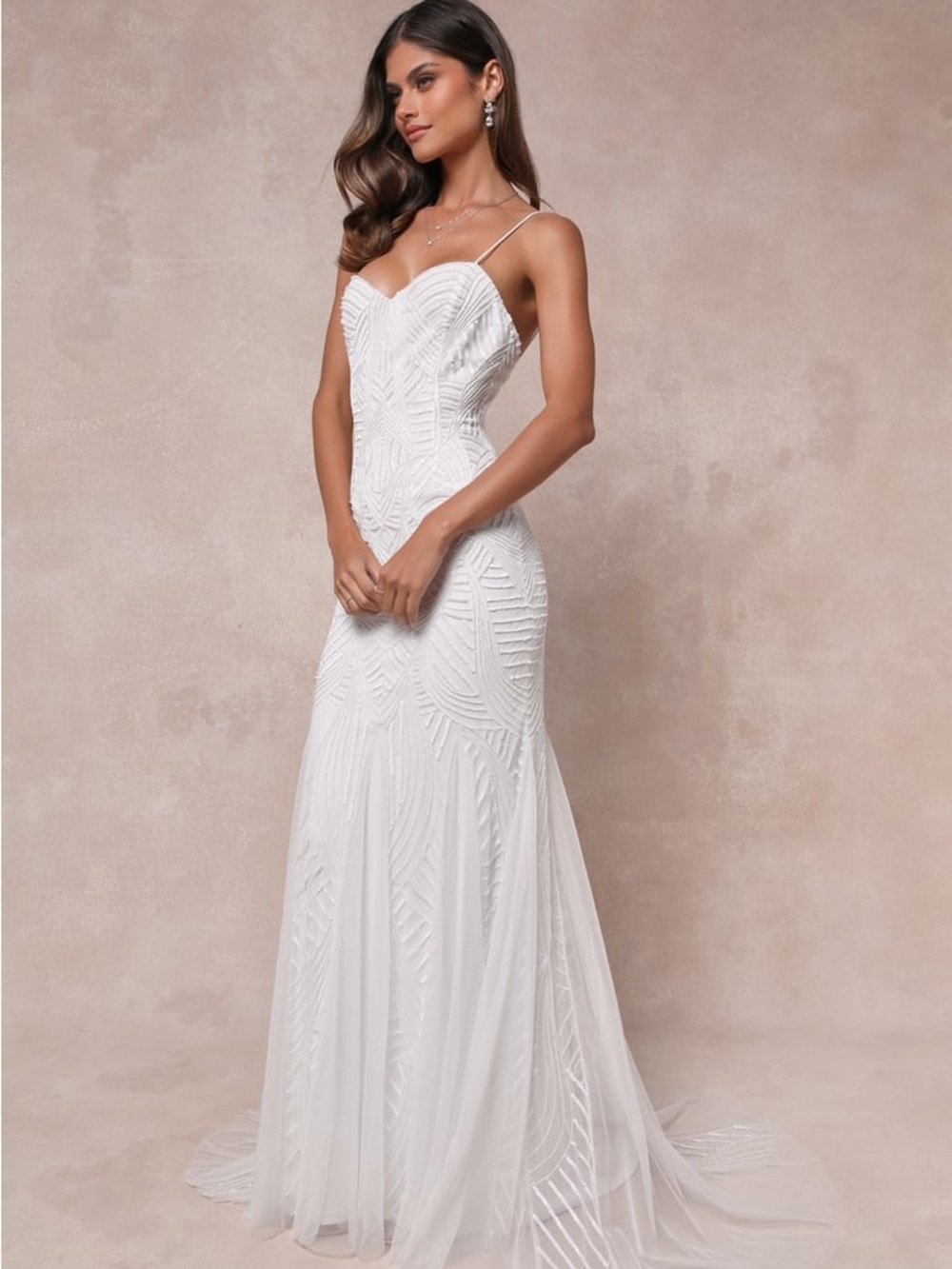 Lulu’s Medium Radiant Presence White Sequin Sleeveless Backless Maxi Dress